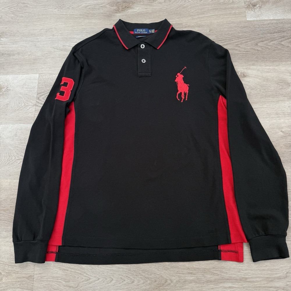 Polo Ralph Lauren Big Pony Long Sleeve Shirt XL Black Red Custom Fit Crest Rugby